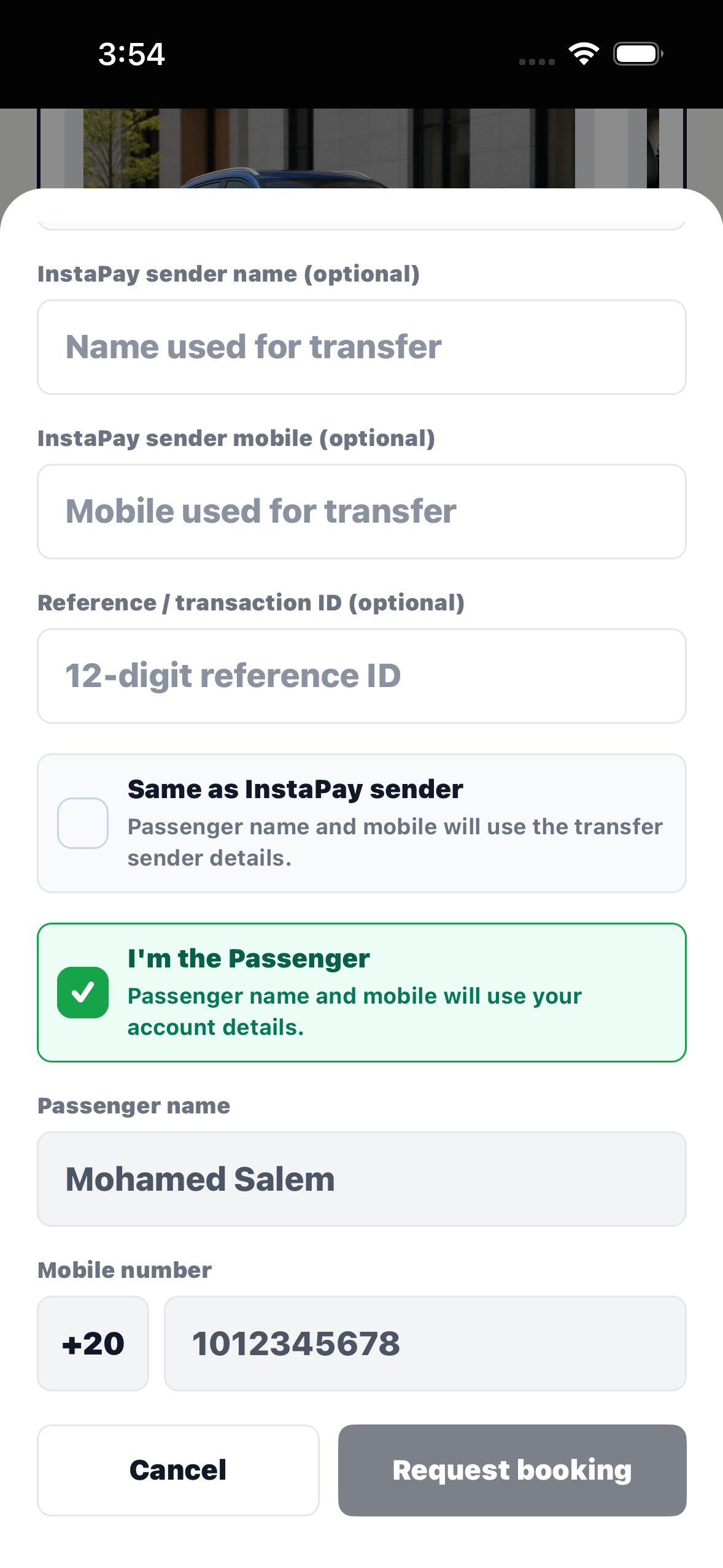 Screen showing the remaining amount and InstaPay transfer details